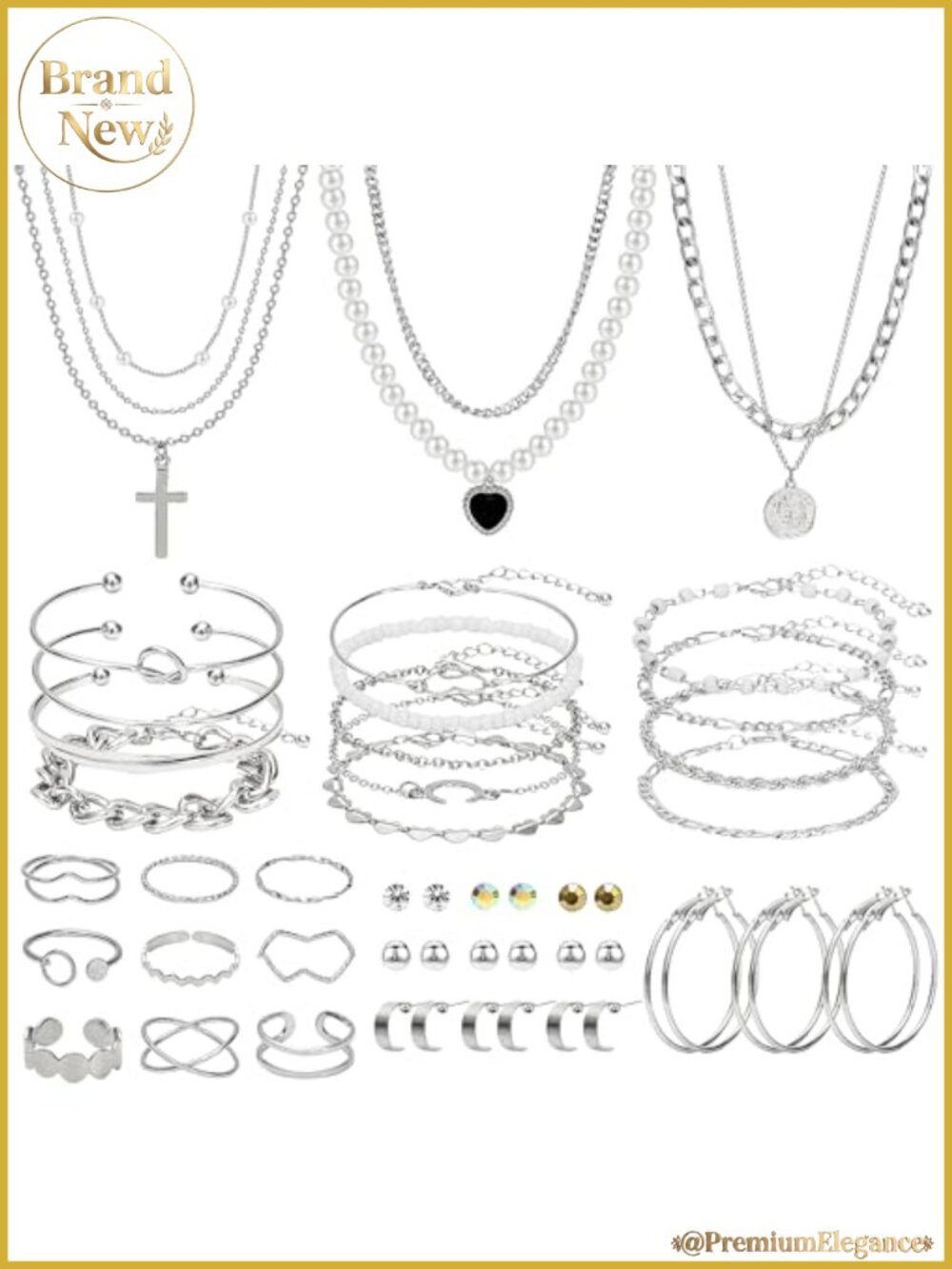 49 Piece Gold Plated Jewelry Set for Women Necklace Bracelet Ring Earrings